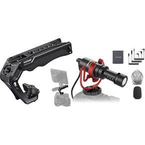 NEEWER Camera Top Handle with 3/8" Wing Screw & Locating Pins for ARRI, Nonslip Silicone Grip with 1/4" & 3/8" Threads, Cold Shoes, VM10 Plug & Play Vlog Microphone Included