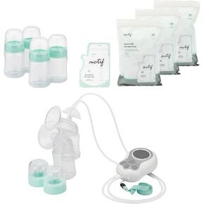 Motif Medical - Duo - Portable Double Electric Breast Pump Bundle with Milk Storage, Easy, On-The-Go Pumping, Ideal for Travel Moms White