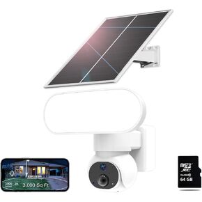 Sdstone Solar Floodlight Camera, 24/7 Nonstop Recording,Security Camera Wireless Outdoor（128GB TF Card,360°Surveillance Camera Solar Powered, 2K HD,Color Night Vision/Siren/2-Way Talk/Alexa