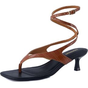 CUSHIONAIRE Martini Women’s Ankle Wrap Heel Sandal – Strappy Faux Leather Thong with Kitten Heel & Cushioned Footbed