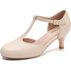 fereshte Women's T Strap Pumps Kitten Heels Retro Ankle Strap Buckle Dress Mary Jane Shoes