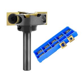 SpeTool Carbide Insert Surfacing Router Bit Spoilboard Planing 1-1/4 inch Cutting Diameter with SpeTool 10PCS Square Straight Tungsten Carbide Replacement Insertes with ATS Coated (10mmx10mm, 2.2mm )