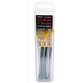 Olson Scroll Saw Blade Assortment Pin End, Skip Tooth 5" 10 Tpi, 15 Tpi, 18.5 Tpi Card of 18
