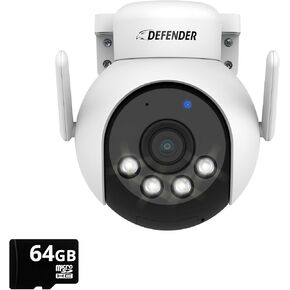 Defender AI Powered 4K Everwatch PTZ Plug-in Security Camera Outdoor, Smart Human Detection, Criminal Deterrence, WiFi 6/Bluetooth, Color Night Vision, with 64GB SD Card, 2 Pack