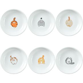 Super Cute Cat Ceramic Sauce Dish/Seasoning Dish/Sushi Soy Dipping Bowl/Appetizer Plates/Serving Dish for Kitchen Home(Set of 6)