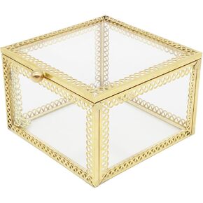 JIARI Glass Jewelry Box Small Gold Hexagonal Decorative Box Ring Earring Display Keepsake Box Case Box for Storage (Small 2 Pack)