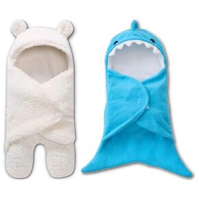 Bluemello Bear Swaddle Blanket & Shark Swaddle Bundle | أفخم فائقة الأجزاء ضرورية للرضع 0-6 أشهر | سجل حديثي الولادة المثالي وملحقات الصبي الصغار | هدية دش فتاة مثالية