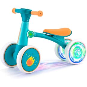 SULIFEEL Colorful Lighting Baby Balance Bike Toys for 1 Year Old Boy Girls with 4 Wheels 12-24 Months No Pedal Toddler Balance Bike, First Birthday Gift,Unicorn