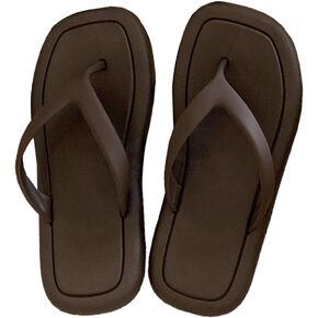 Flip Flops for Women Trendy Solid Color Beach Sandals Comfortable Anti Slip Sandal Square Toe Flip Flops for Outdoor Indoor