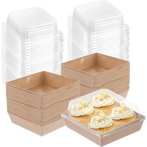 100 Pack Charcuterie Boxes with Clear Lids,5.5"×4.9"×2.4" Disposable Square Food Containers,Dessert Boxes,Paper Bakery Boxes with Cover for Sandwich, Cookies, Sushi, Cake Slice, Strawberries (white)
