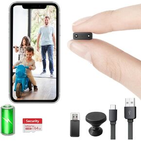 【Free 64G】 Smallest Wireless WiFi Camera with Battery,HD4K Spy Portable Camera for Video Recording Live Feed with Night Vision,Motion Detection, Remote Viewing for Security with iOS Android APP