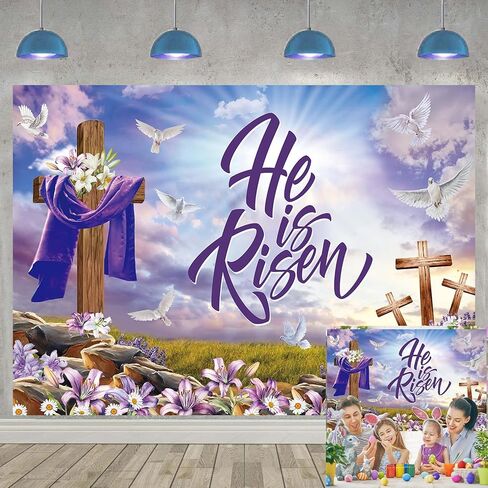 He is Risen Backdrop 7x5FT Religious Cross Easter Jesus Photography Background Resurrection of Jesus Easter Party Decorations Church Event Supplies in Saudi Arabia