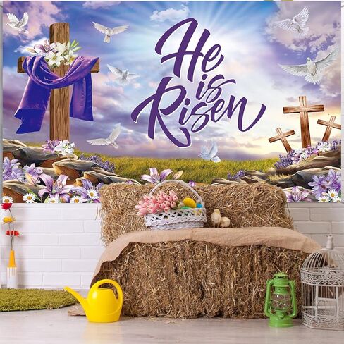 He is Risen Backdrop 7x5FT Religious Cross Easter Jesus Photography Background Resurrection of Jesus Easter Party Decorations Church Event Supplies in Saudi Arabia