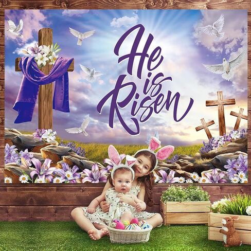 He is Risen Backdrop 7x5FT Religious Cross Easter Jesus Photography Background Resurrection of Jesus Easter Party Decorations Church Event Supplies in Saudi Arabia