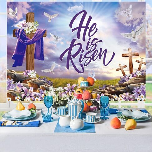 He is Risen Backdrop 7x5FT Religious Cross Easter Jesus Photography Background Resurrection of Jesus Easter Party Decorations Church Event Supplies in Saudi Arabia