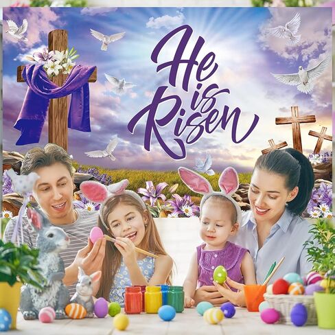 He is Risen Backdrop 7x5FT Religious Cross Easter Jesus Photography Background Resurrection of Jesus Easter Party Decorations Church Event Supplies in Saudi Arabia