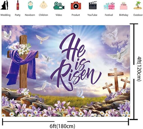 He is Risen Backdrop 7x5FT Religious Cross Easter Jesus Photography Background Resurrection of Jesus Easter Party Decorations Church Event Supplies in Saudi Arabia
