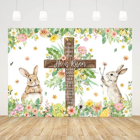 7x5ft He is Risen Backdrop Easter Jesus Resurrection Photography Background Religious Christian Bunny Easter Party Decorations Banner Photo Props in Saudi Arabia