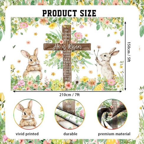 7x5ft He is Risen Backdrop Easter Jesus Resurrection Photography Background Religious Christian Bunny Easter Party Decorations Banner Photo Props in Saudi Arabia
