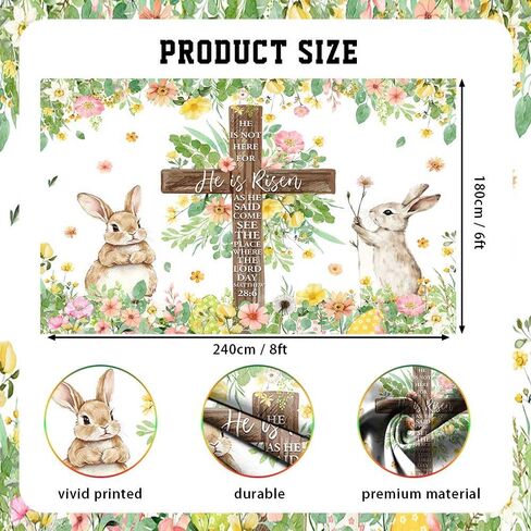 7x5ft He is Risen Backdrop Easter Jesus Resurrection Photography Background Religious Christian Bunny Easter Party Decorations Banner Photo Props in Saudi Arabia