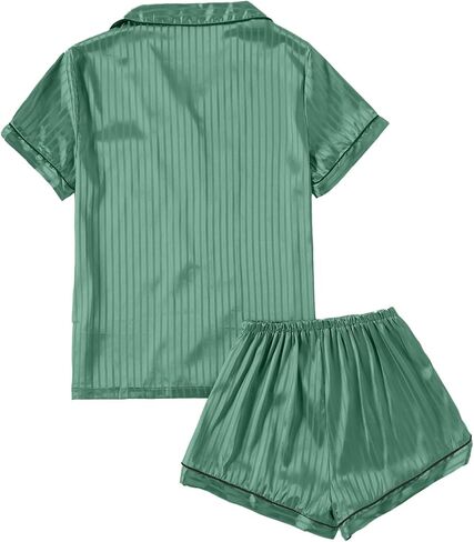 Remidoo Women's Short Sleeve Button Down Satin 2 Piece Pajama Set Sleepwear in Kuwait