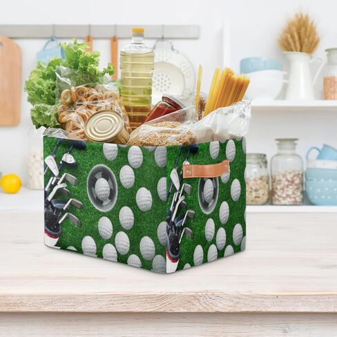 Golf Training Storage Basket Cube Sport Ball Large Toys Storage Box Bin with Handle Collapsible Closet Shelf Cloth Organizer for Nursery Bedroom,15x11x9.5 in,1 Pack in Saudi Arabia