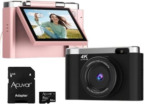 كاميرا رقمية 4K للتصوير الفوتوغرافي مع التركيز التلقائي ، كاميرا Vlogging 48 ميجابكسل لـ YouTube ، بطاقة SD 64 جيجابايت ، شاشة 2.8 بوصة ، مضغوطة للسفر مع Zoom 8x ، فلاش ، مضاد للشفاه ، بطارية قابلة لإعادة الشحن (وردي) in Kuwait
