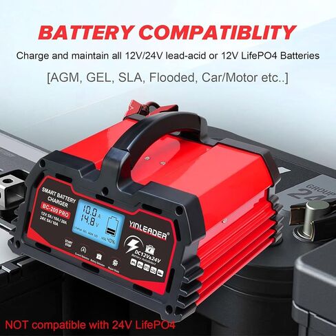 Battery Charger 0-40A 12V/24V Lead Acid(AGM, STD, Gel, Deep Cycle Batteries) and 12V LiFePO4 Smart Trickle Charger, Maintainer w/Battery Repair, for Car, Boat, Motorcycle,Lawn Mower in Saudi Arabia