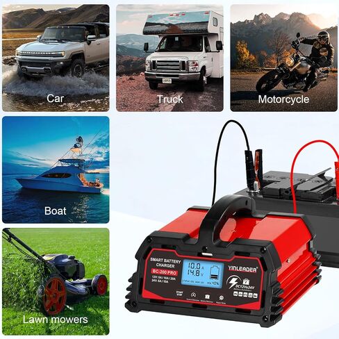 Battery Charger 0-40A 12V/24V Lead Acid(AGM, STD, Gel, Deep Cycle Batteries) and 12V LiFePO4 Smart Trickle Charger, Maintainer w/Battery Repair, for Car, Boat, Motorcycle,Lawn Mower in Saudi Arabia