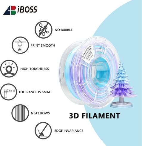 iBOSS Gradient PLA Plus (PLA+) خيوط طابعة ثلاثية الأبعاد 1.75 مم+/-0.02 مم، بكرة 1 كجم (2 2 رطل) خيوط طباعة ثلاثية الأبعاد شفافة مزدوجة اللون، خيوط PLA Pro ثلاثية الأبعاد، تناسب معظم طابعات FDM (أزرق أرجواني شفاف) in Saudi Arabia