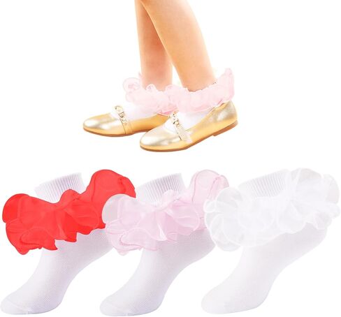 Marchare Baby Girls Ruffle Lace Socks Baby White Socks Eyelet Two-Layer Cotton Princess Socks in Saudi Arabia