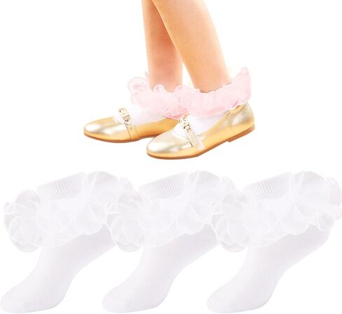 Marchare Baby Girls Ruffle Lace Socks Baby White Socks Eyelet Two-Layer Cotton Princess Socks in Saudi Arabia