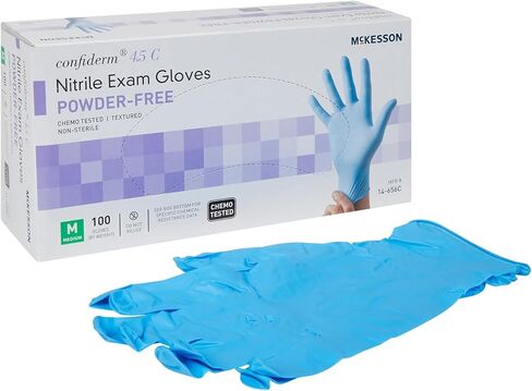 McKesson Confiderm 4.5C Nitrile Exam Gloves - Powder-Free, Latex-Free, Ambidextrous, Textured Fingertips, Chemo Tested, Non-Sterile - Light Blue, Size Small, 100 Count, 1 Box in Saudi Arabia