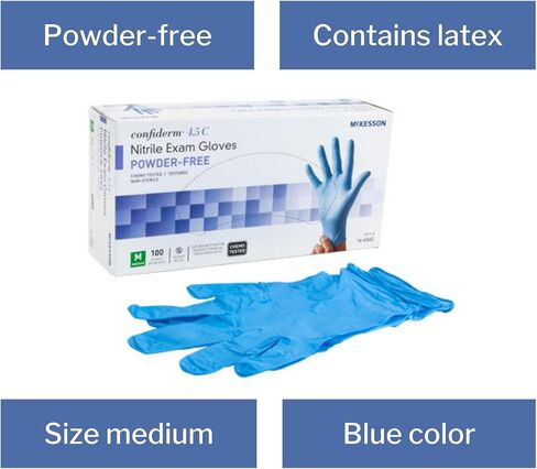 McKesson Confiderm 4.5C Nitrile Exam Gloves - Powder-Free, Latex-Free, Ambidextrous, Textured Fingertips, Chemo Tested, Non-Sterile - Light Blue, Size Small, 100 Count, 1 Box in Saudi Arabia