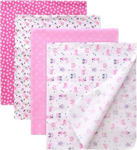 Gina Era Incesex Baby Cotton Flannel تلقي بطانيات ، بطانيات أطفال 4 أجهزة كمبيوتر ، بطانيات قماط الطفل ، بطانية من الفانيلا الطفل 30 × 30 بوصة لفتاة الصبي (النمط 10) in Kuwait