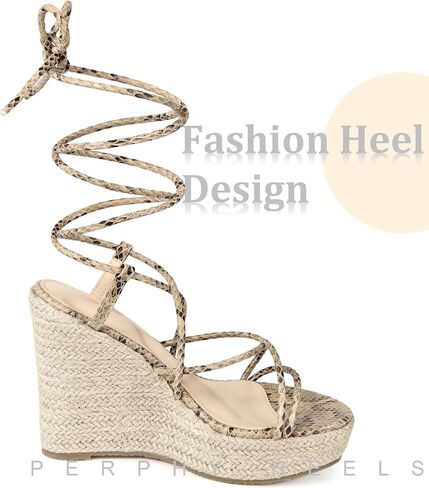 Perphy strappy espadrilles أسافين منصة الدانتيل حتى الصنادل طباعة الأفعى للنساء in Kuwait