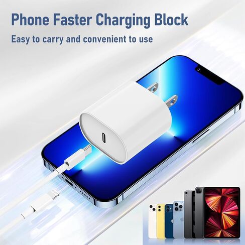 Essri شاحن سريع لشحن iPhone سريع الشحن، متوافق مع iPhone 14 13 12 Pro/14 Plus/13 Pro Max/11/XS Max/XR، كابل USB C إلى Lightning بطول 3 أقدام مع كتلة شاحن سريع USB C بقدرة 20 واط - 3 عبوات in Kuwait
