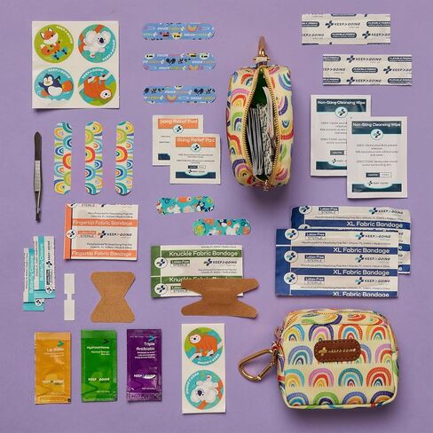 حافظ على Kids Kids Small Travel Aid Kids - 60 جهاز كمبيوتر. مجموعة الإسعافات الأولية المصغرة للمحفظة وحقيبة الحفاضات وحقيبة الظهر مع ضمادات خالية من اللاتكس-4 أوقية. in Saudi Arabia