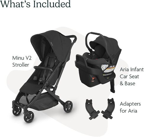 UPPAbaby Travel System, Includes Minu V2 Stroller + Aria Lightweight Car Seat Combo/Adapters, Bumper Bar, Car Seat, Base + Infant Insert Included/Jake (Charcoal) in Saudi Arabia