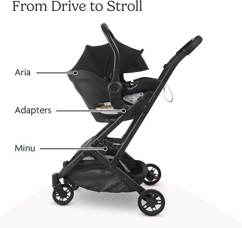 UPPAbaby Travel System, Includes Minu V2 Stroller + Aria Lightweight Car Seat Combo/Adapters, Bumper Bar, Car Seat, Base + Infant Insert Included/Jake (Charcoal) in Saudi Arabia