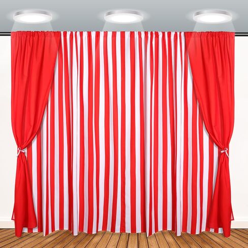 3 PCS Carnival Circus Party Decorations Backdrops White Striped Polyester Backdrop Stretains for Carnival Circus Party Decor Birthday Party Party Background (Red ، White) in Kuwait