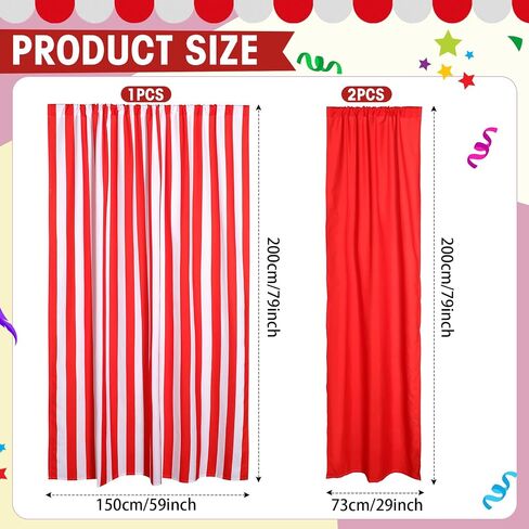 3 PCS Carnival Circus Party Decorations Backdrops White Striped Polyester Backdrop Stretains for Carnival Circus Party Decor Birthday Party Party Background (Red ، White) in Kuwait
