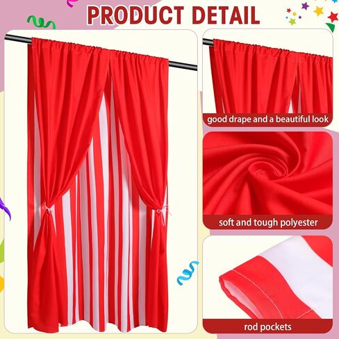 3 PCS Carnival Circus Party Decorations Backdrops White Striped Polyester Backdrop Stretains for Carnival Circus Party Decor Birthday Party Party Background (Red ، White) in Kuwait