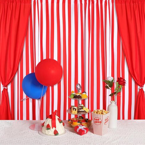 3 PCS Carnival Circus Party Decorations Backdrops White Striped Polyester Backdrop Stretains for Carnival Circus Party Decor Birthday Party Party Background (Red ، White) in Kuwait