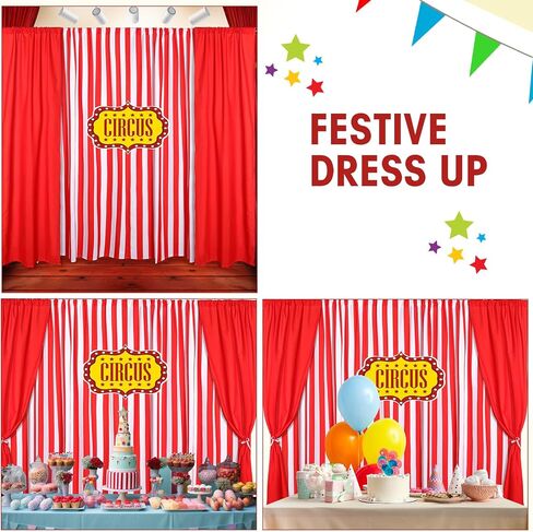 3 PCS Carnival Circus Party Decorations Backdrops White Striped Polyester Backdrop Stretains for Carnival Circus Party Decor Birthday Party Party Background (Red ، White) in Kuwait