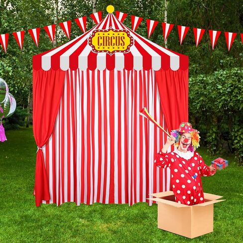 3 PCS Carnival Circus Party Decorations Backdrops White Striped Polyester Backdrop Stretains for Carnival Circus Party Decor Birthday Party Party Background (Red ، White) in Kuwait