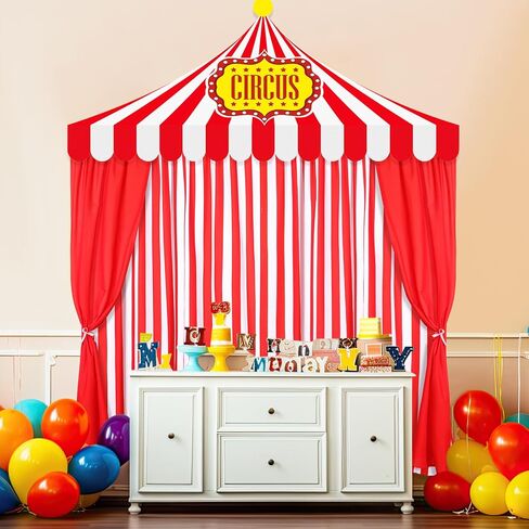3 PCS Carnival Circus Party Decorations Backdrops White Striped Polyester Backdrop Stretains for Carnival Circus Party Decor Birthday Party Party Background (Red ، White) in Kuwait