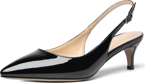 SHOWFOREST Women's Sexy Patent Dating Slingback Pointed Toe Slip On Kitten Low Heel Pumps Shoes 2 Inch in Kuwait