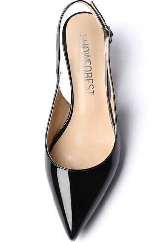SHOWFOREST Women's Sexy Patent Dating Slingback Pointed Toe Slip On Kitten Low Heel Pumps Shoes 2 Inch in Kuwait