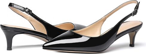 SHOWFOREST Women's Sexy Patent Dating Slingback Pointed Toe Slip On Kitten Low Heel Pumps Shoes 2 Inch in Kuwait